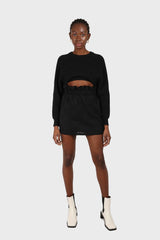 Black ruched waist eyelet mini skirt