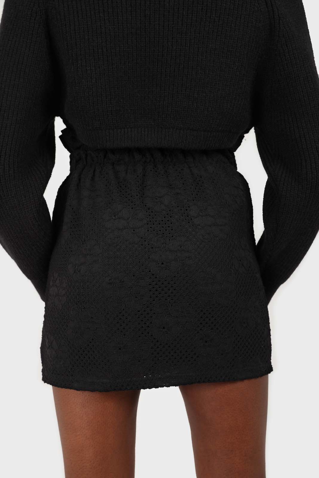 Black ruched waist eyelet mini skirt