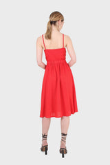 Bright red peek tie front linen dress
