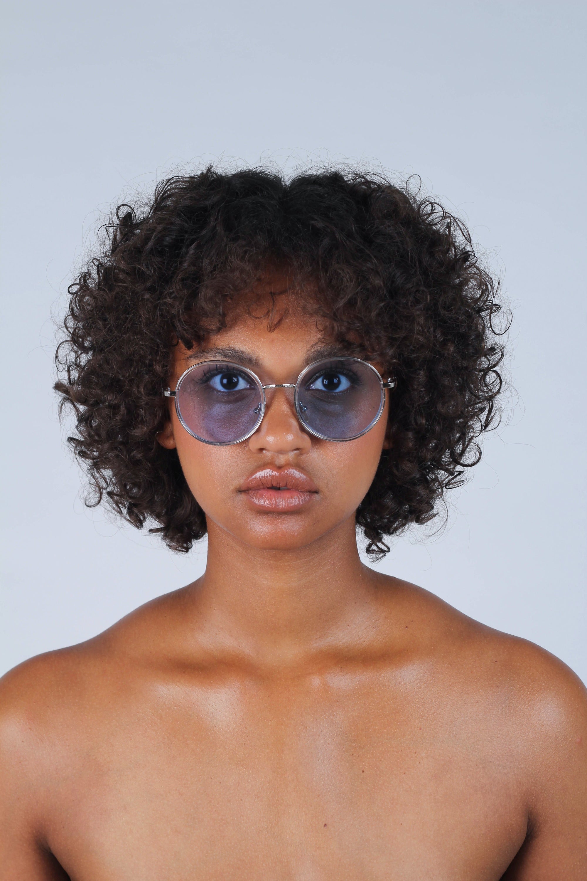 Blue clear frame rounded square sunglasses