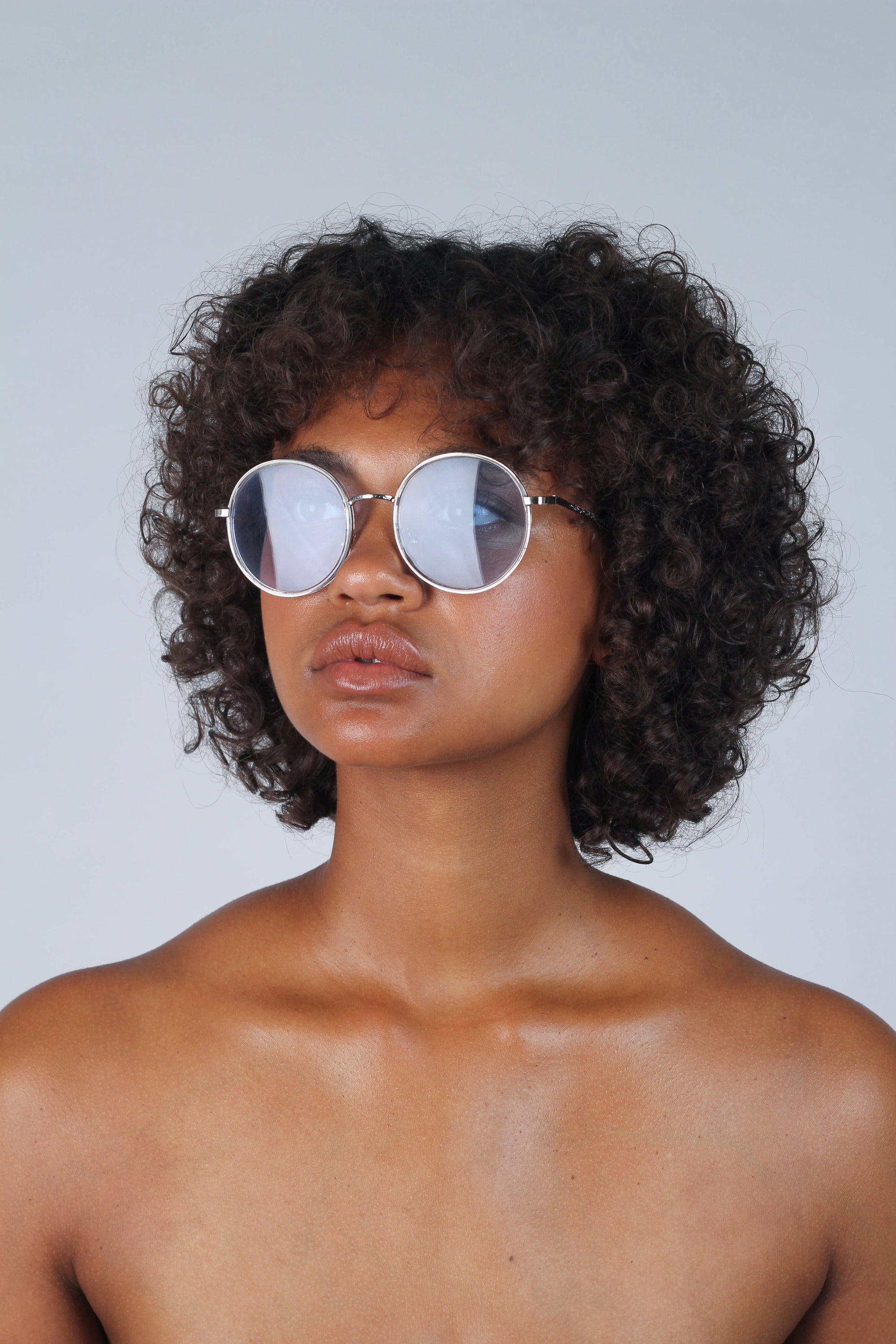 Blue clear frame rounded square sunglasses