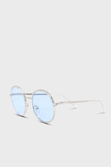 Blue clear frame rounded square sunglasses