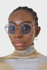 Blue clear frame rounded square sunglasses