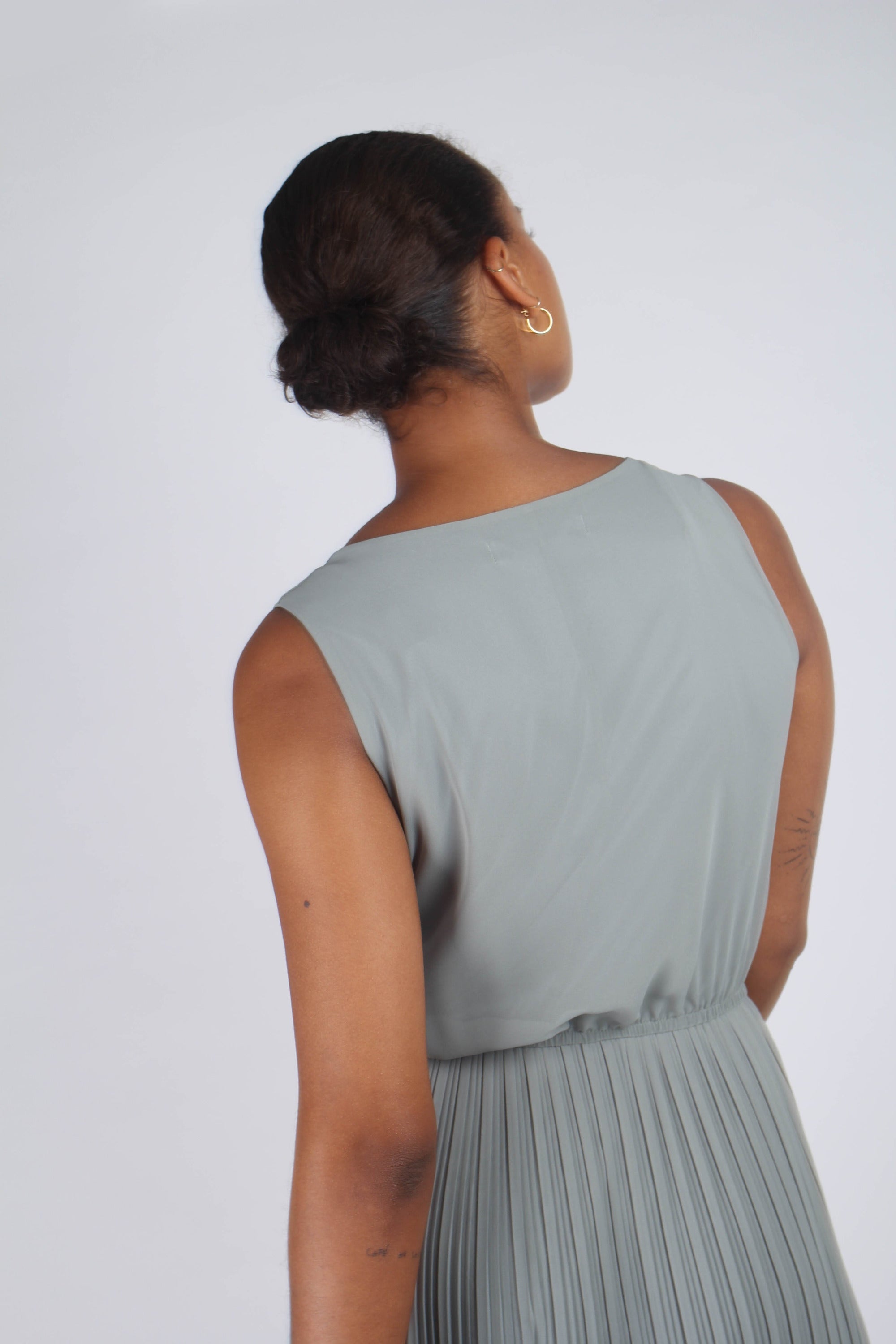 Mint silky micro pleat maxi dress