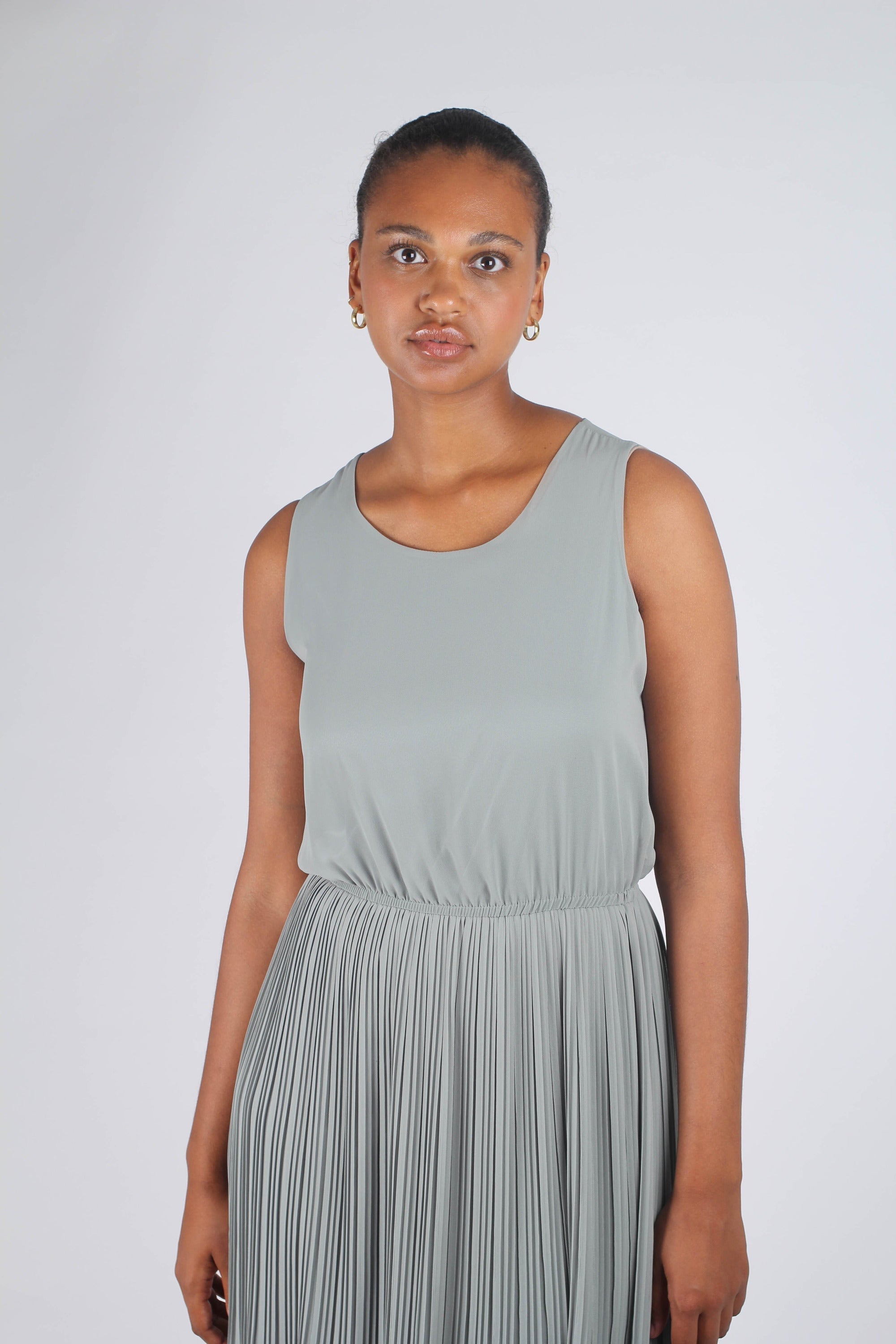Mint silky micro pleat maxi dress