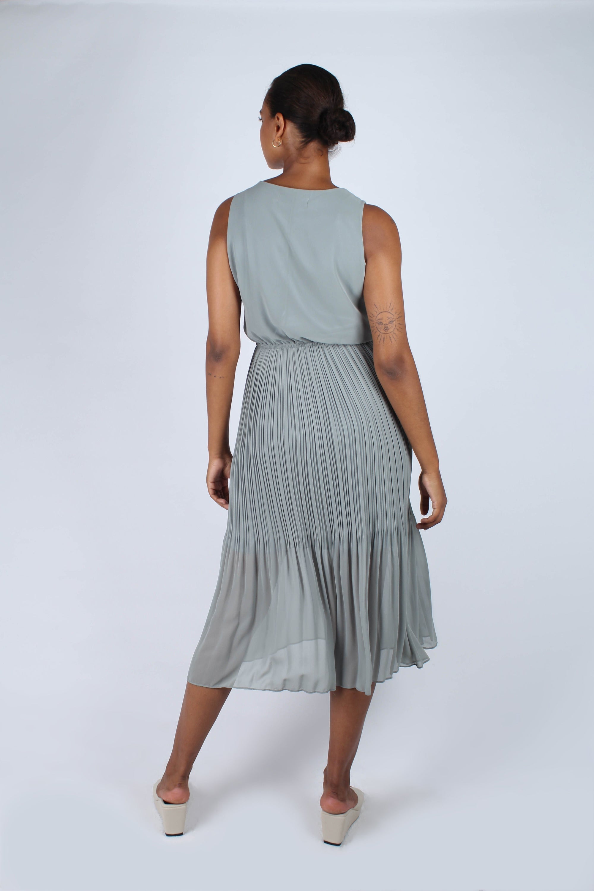 Mint silky micro pleat maxi dress