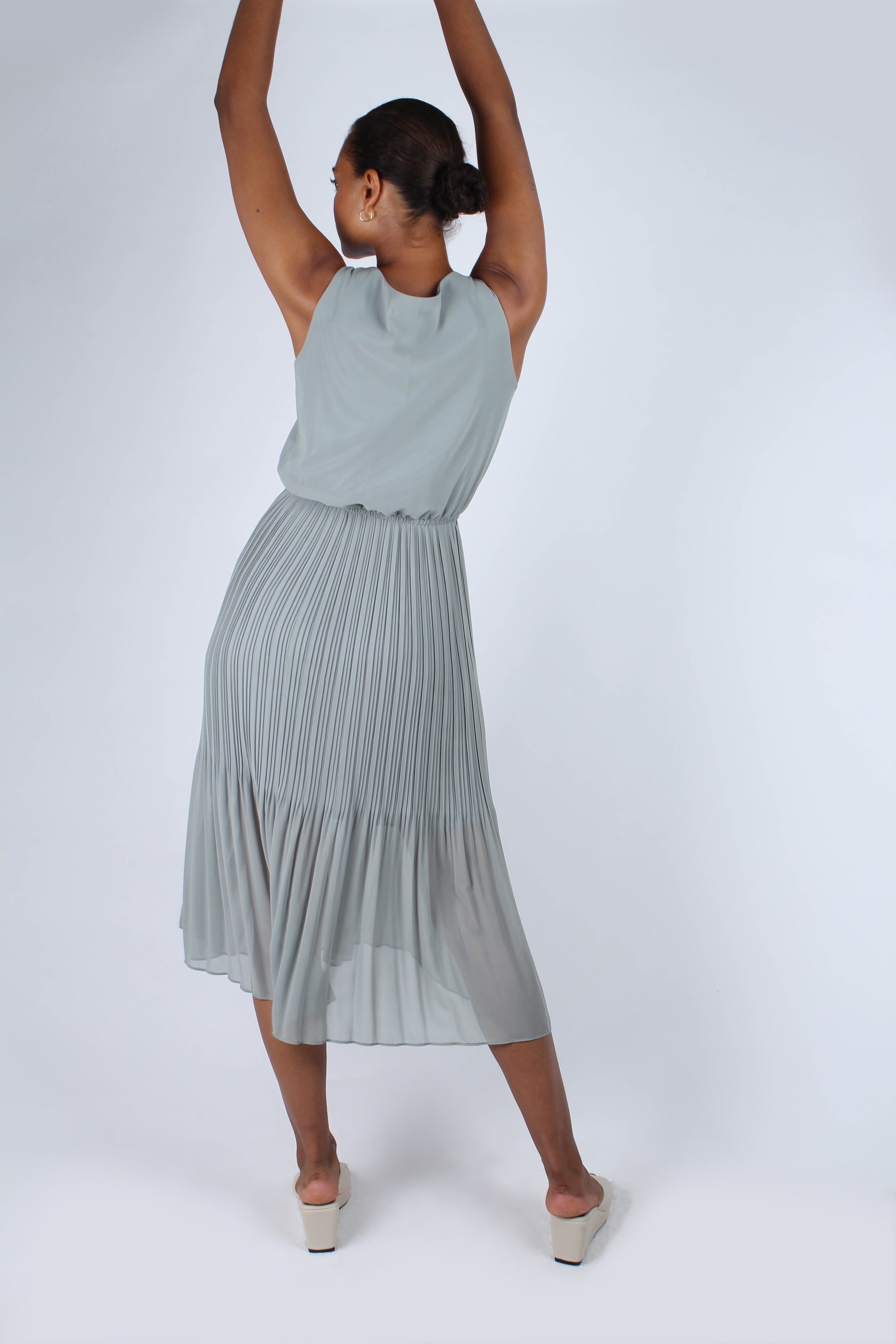 Mint silky micro pleat maxi dress