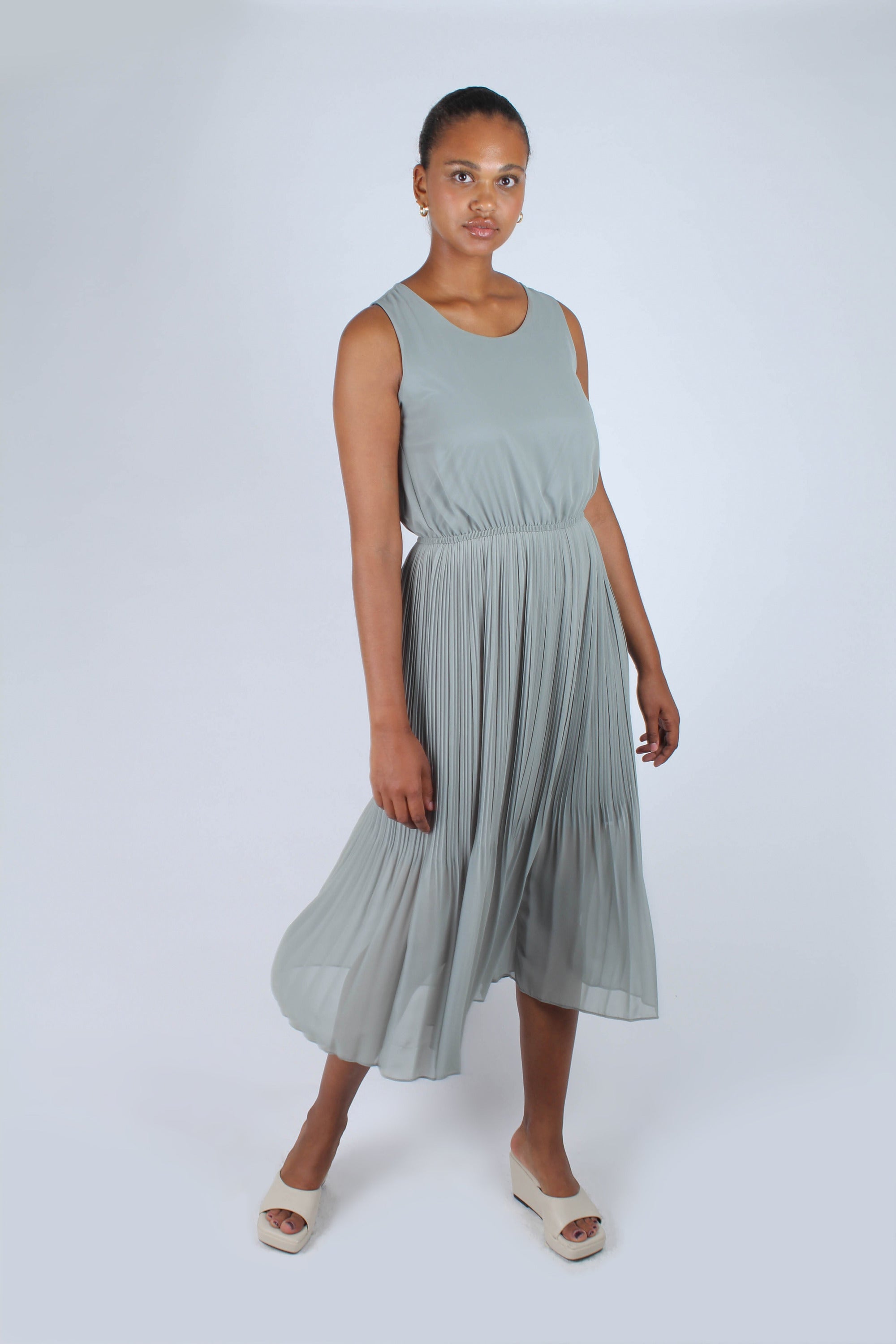 Mint silky micro pleat maxi dress