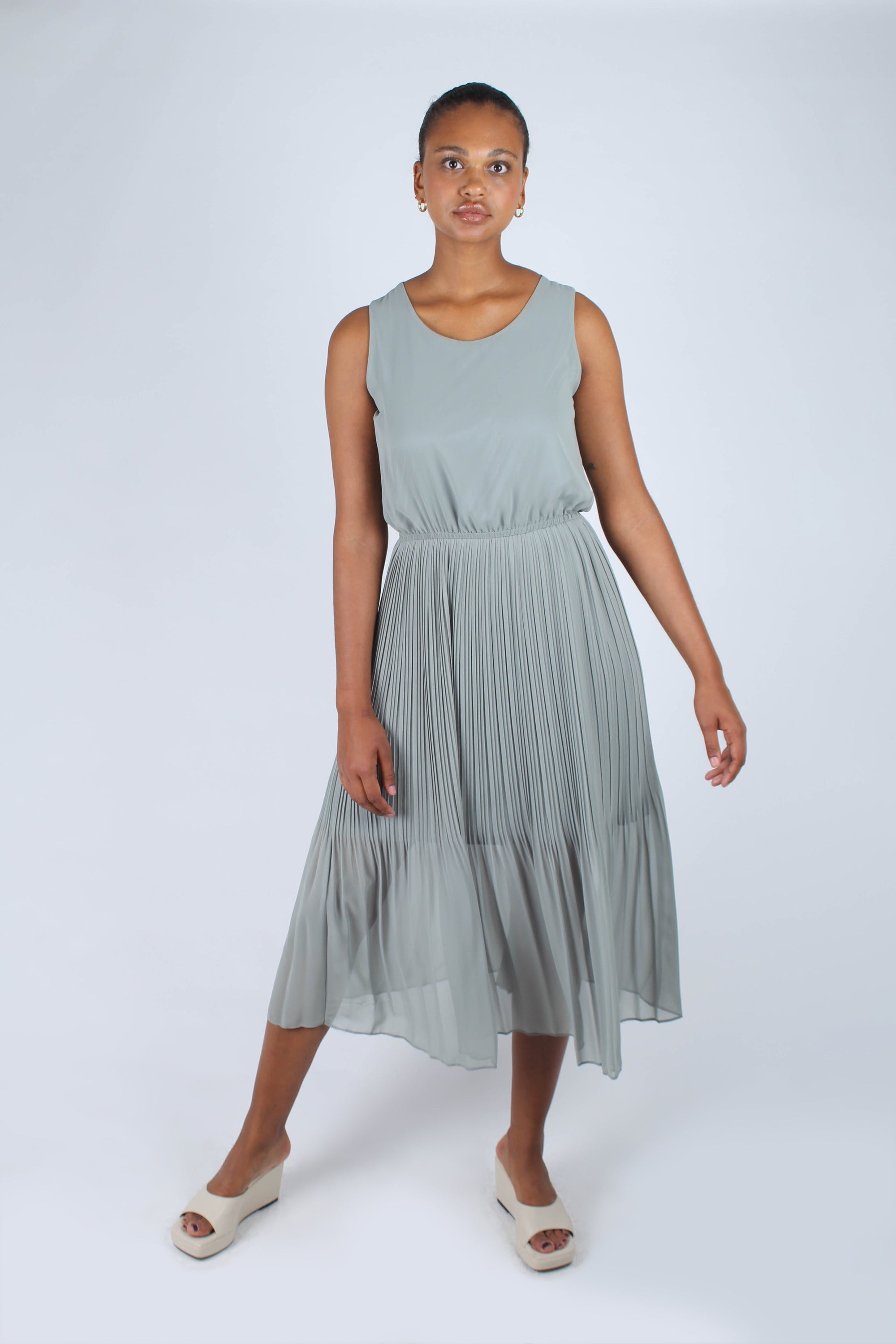 Mint silky micro pleat maxi dress