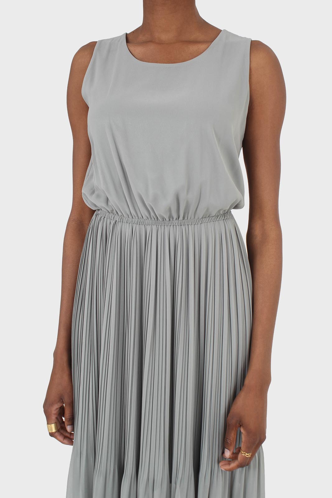 Mint silky micro pleat maxi dress