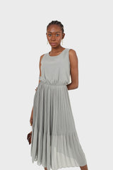 Mint silky micro pleat maxi dress