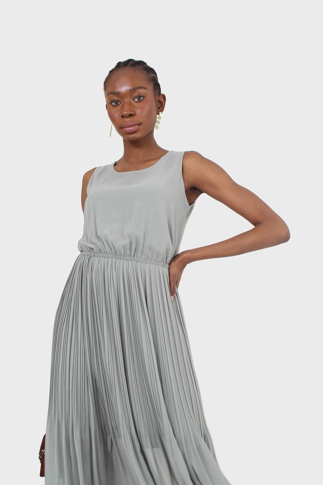 Mint silky micro pleat maxi dress