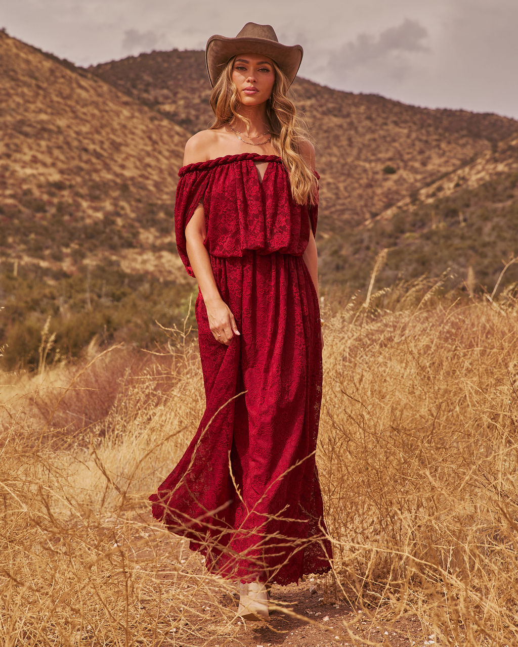 Serafina Floral Lace Off the Shoulder Maxi Dress