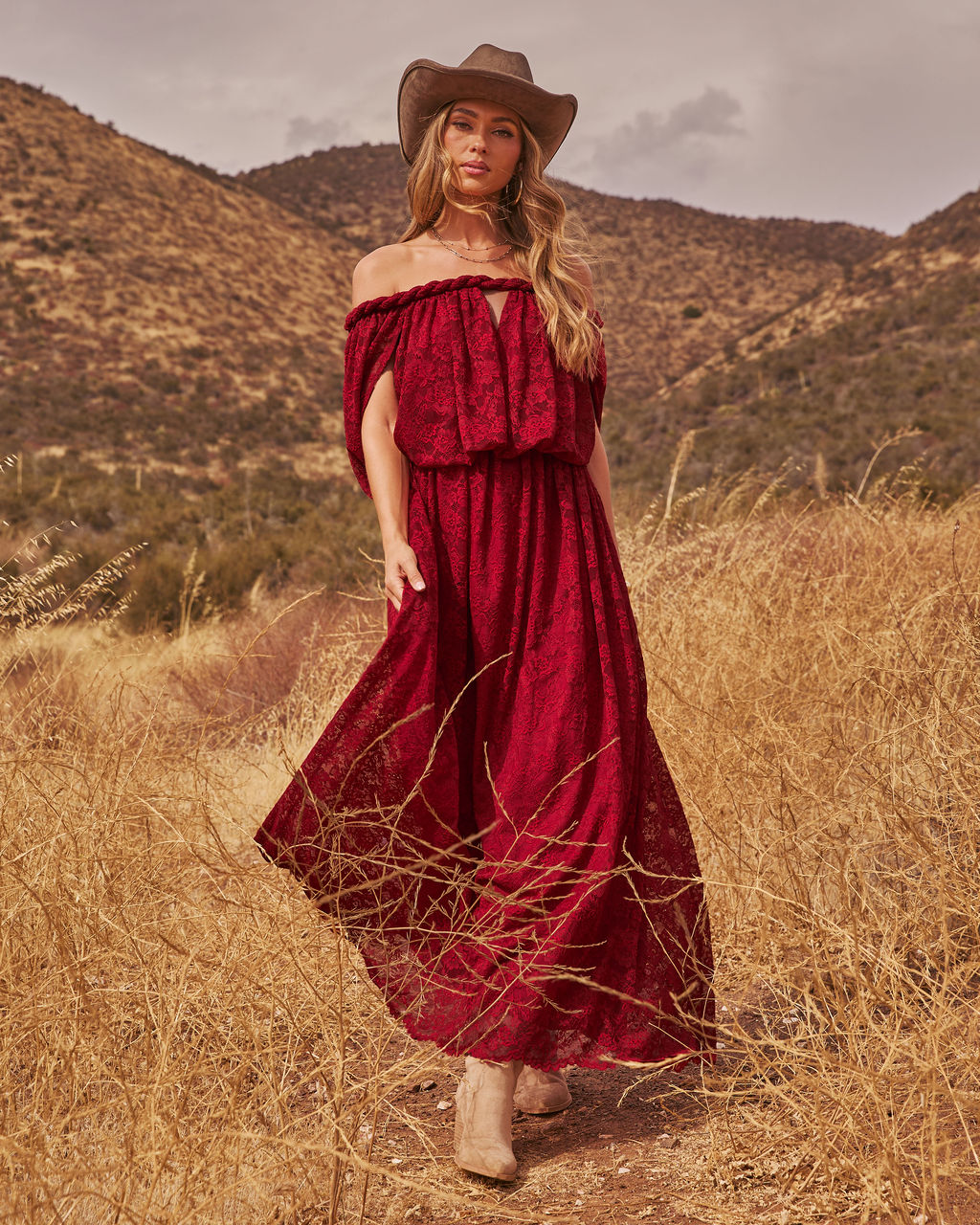 Serafina Floral Lace Off the Shoulder Maxi Dress