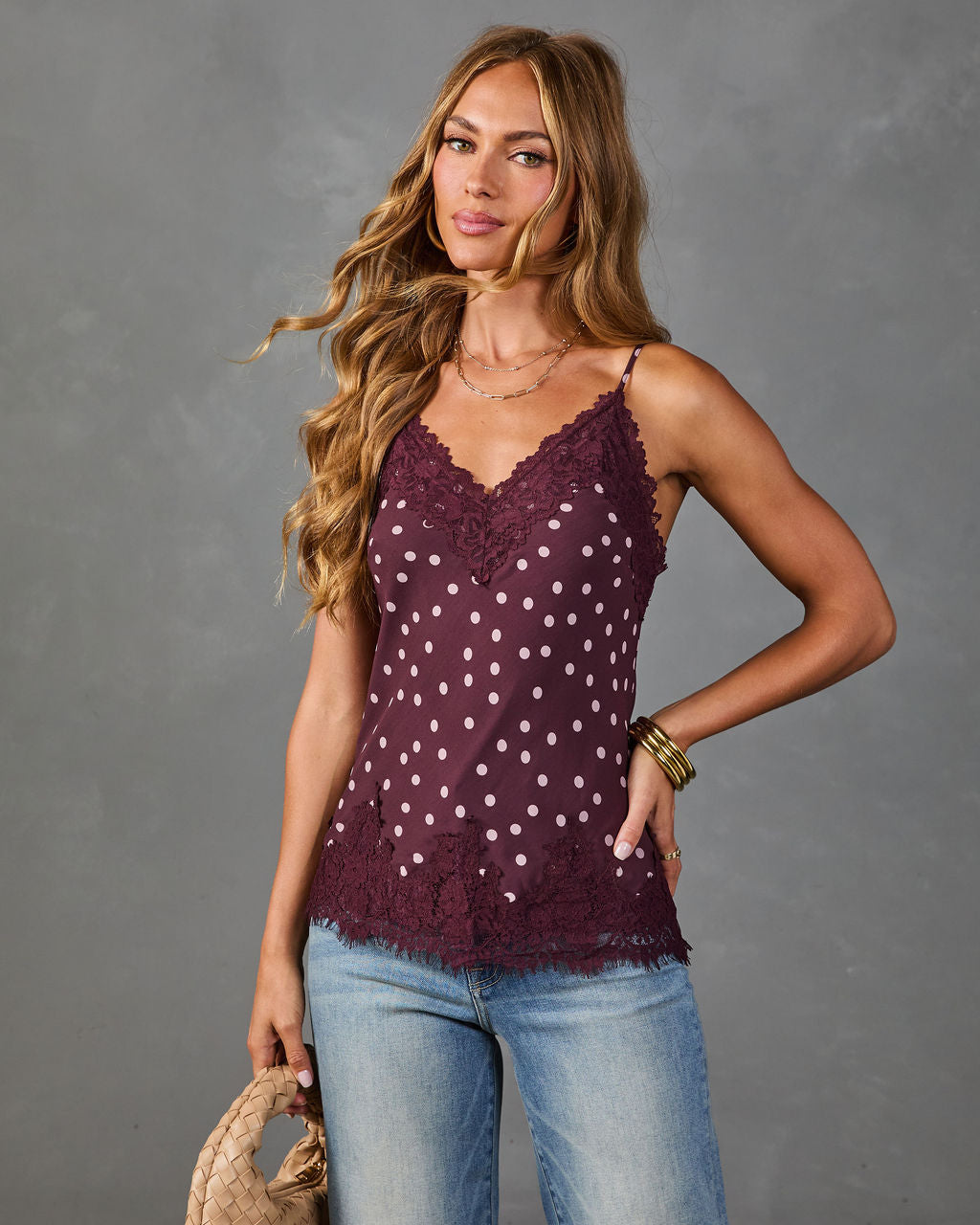 Just Lovely Polka Dot Lace Trim Cami