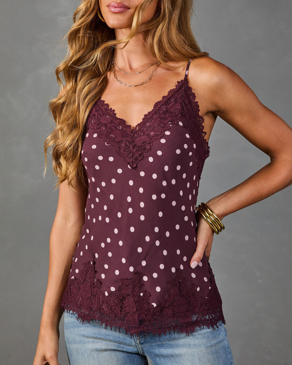 Just Lovely Polka Dot Lace Trim Cami
