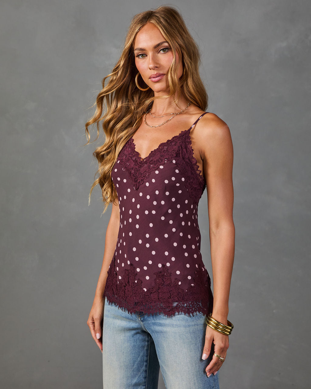 Just Lovely Polka Dot Lace Trim Cami