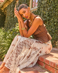 Poppy Romance Floral Satin Lace Maxi Skirt