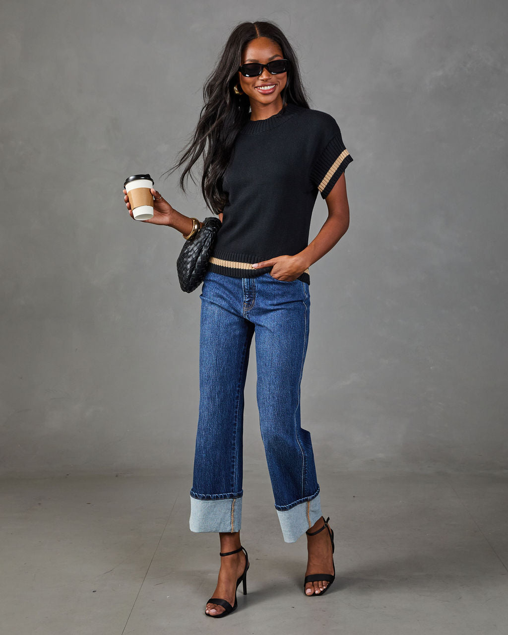 Serena Contrast Stripe Short Sleeve Sweater