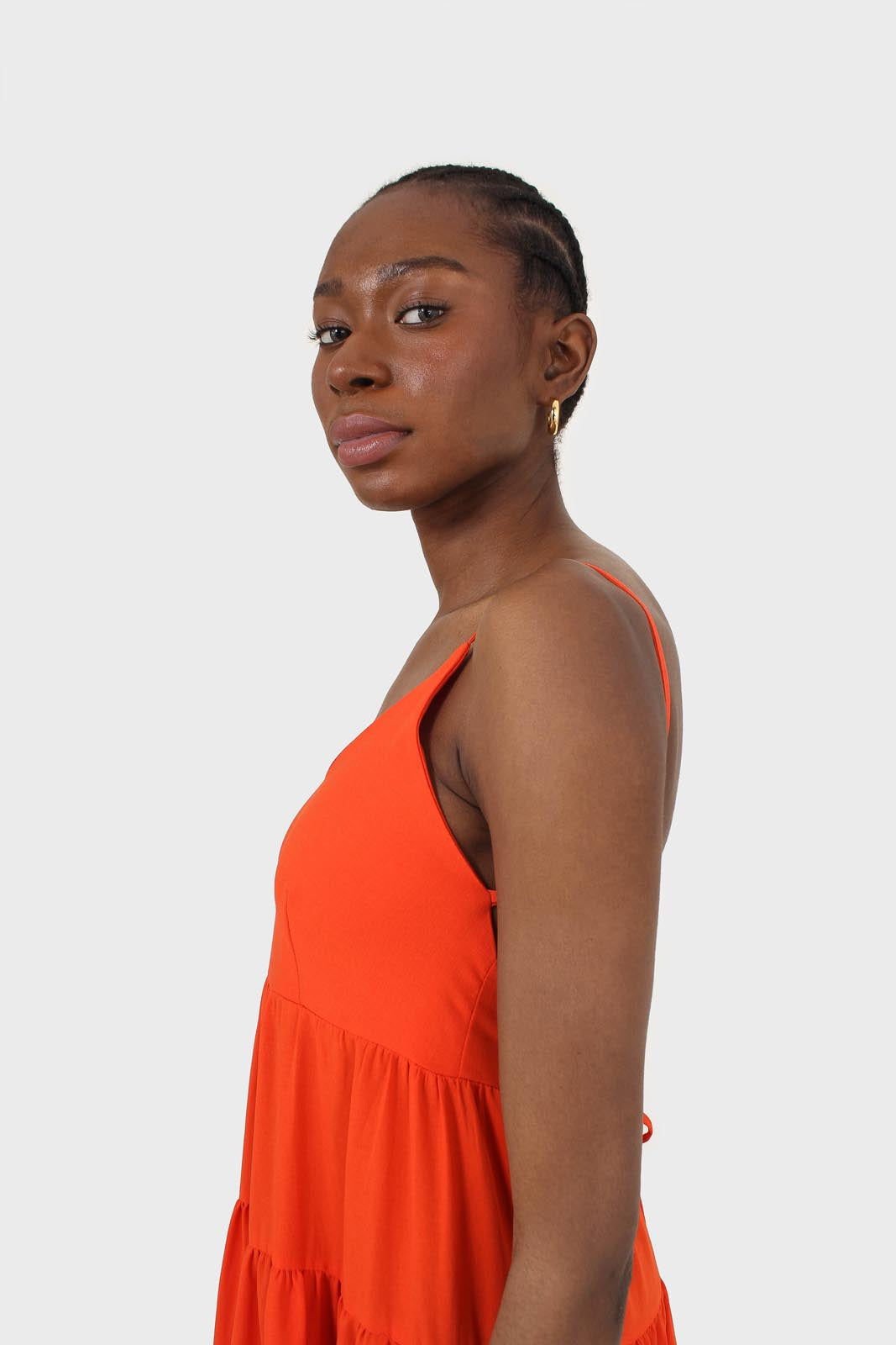 Red tiered tie back maxi dress