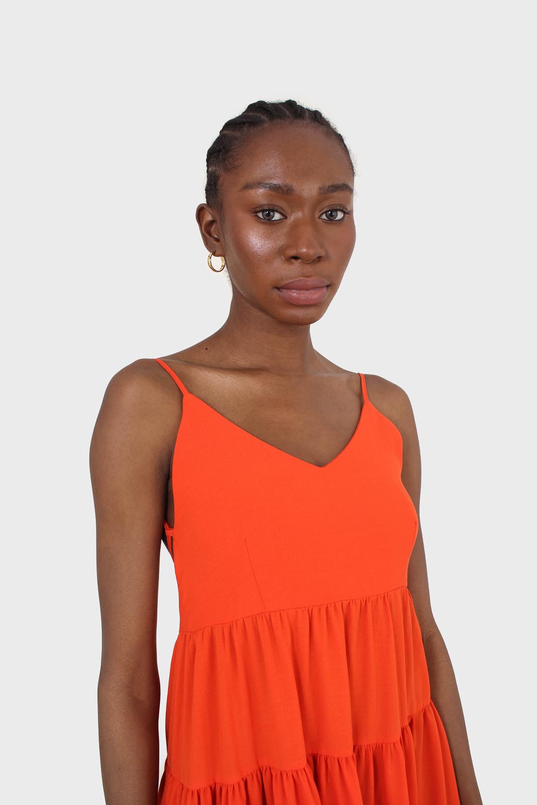 Red tiered tie back maxi dress