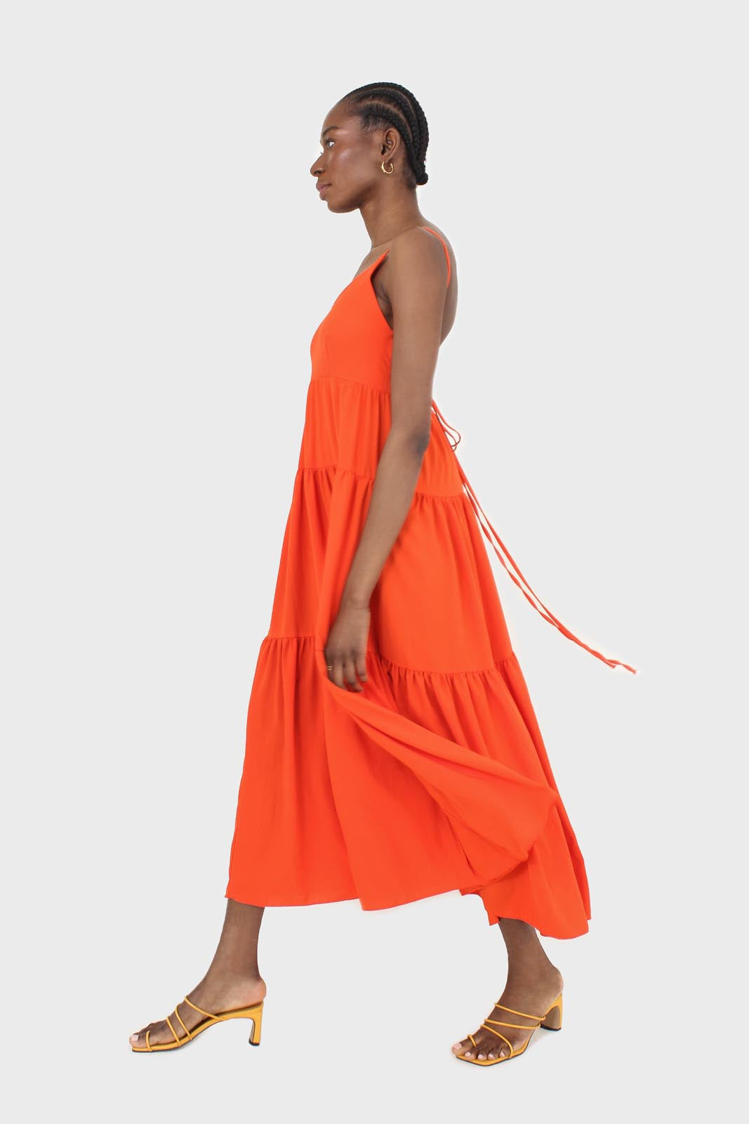 Red tiered tie back maxi dress