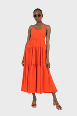 Red tiered tie back maxi dress