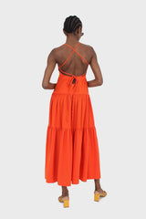 Red tiered tie back maxi dress