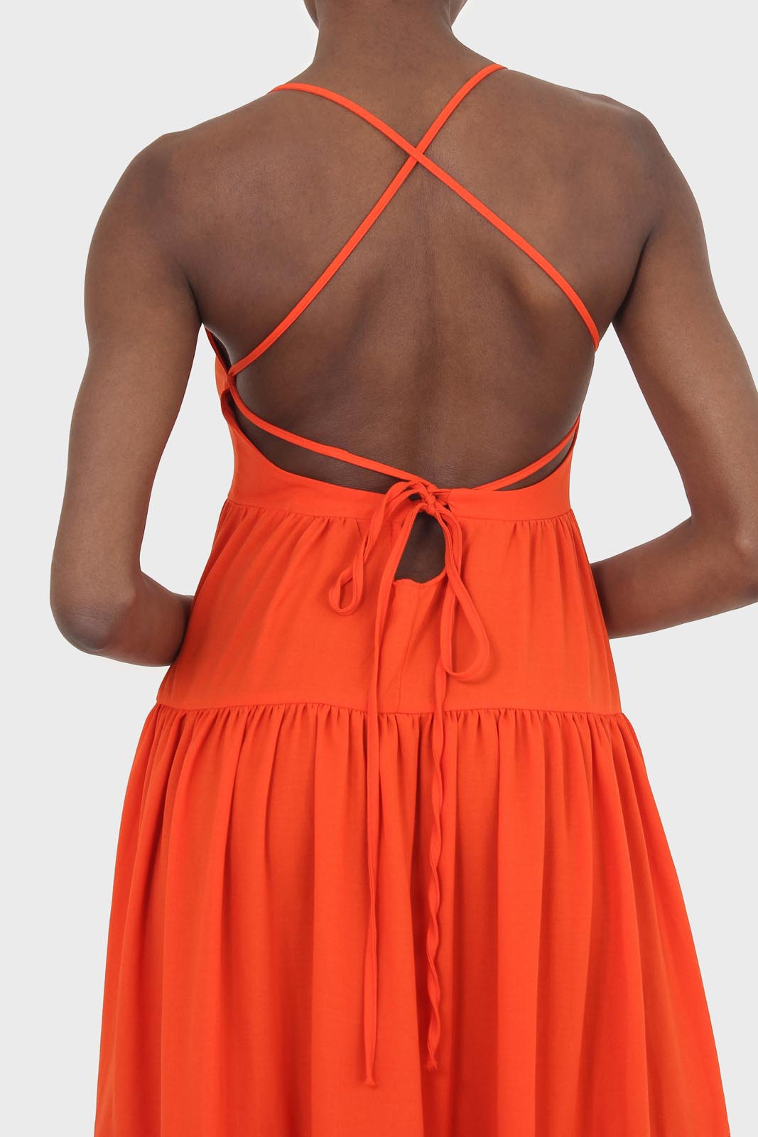 Red tiered tie back maxi dress