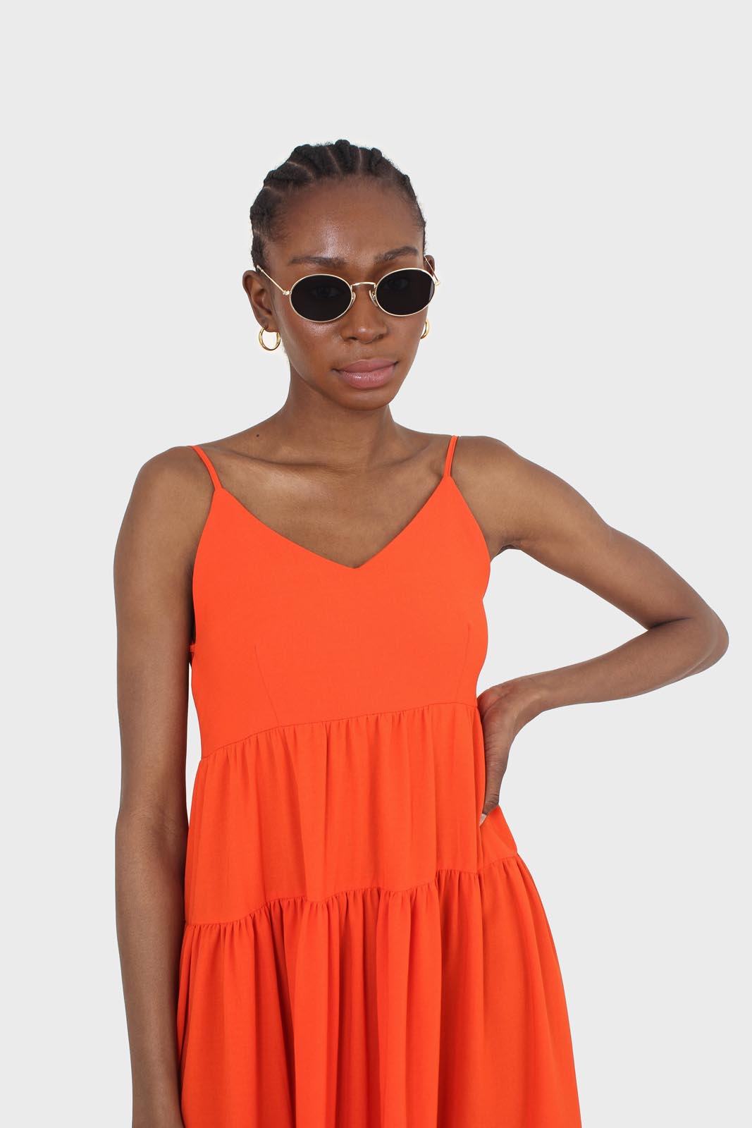 Red tiered tie back maxi dress