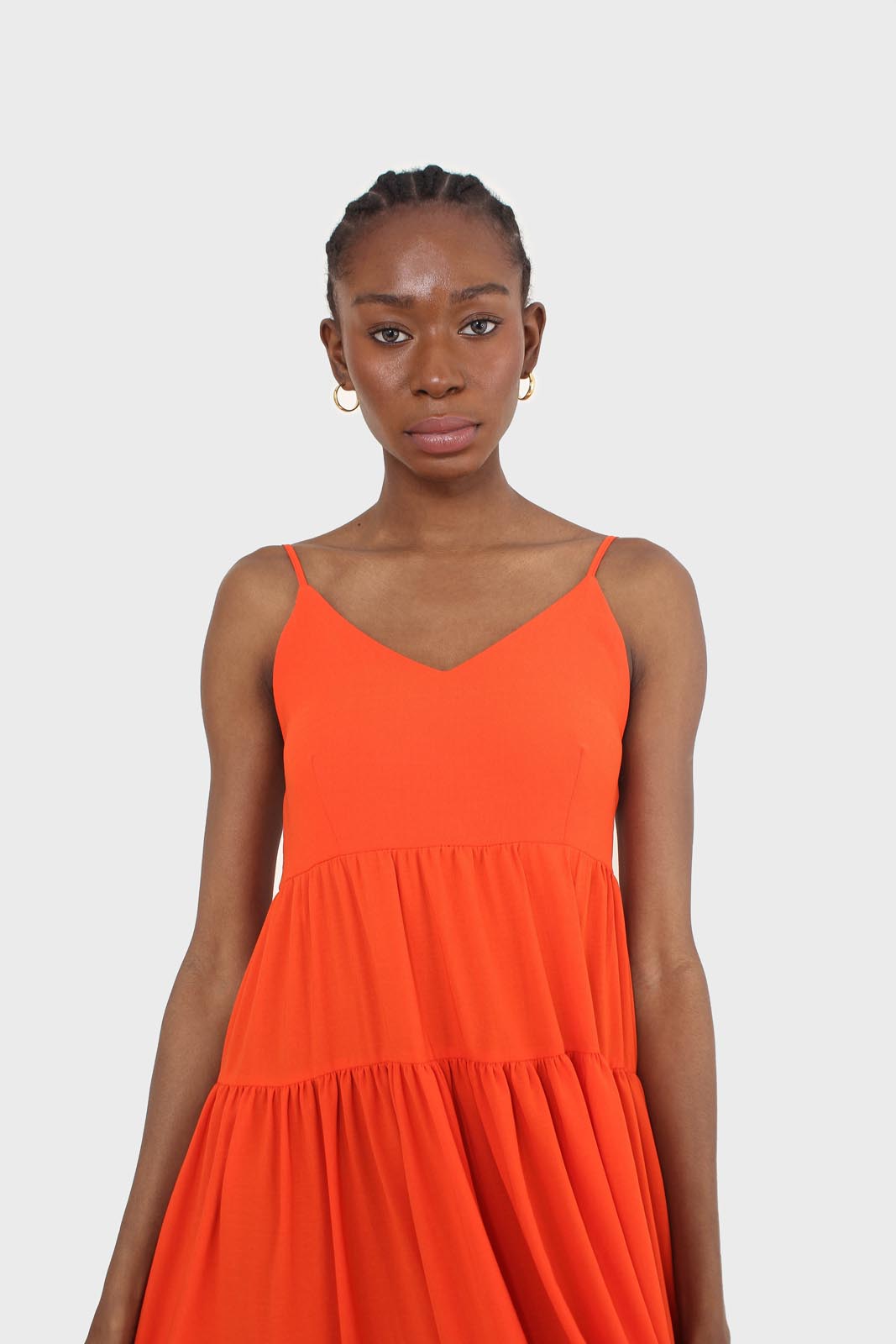 Red tiered tie back maxi dress