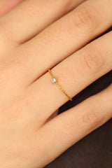 Gold genuine aqua marine birthstone ring / Mar - light blue