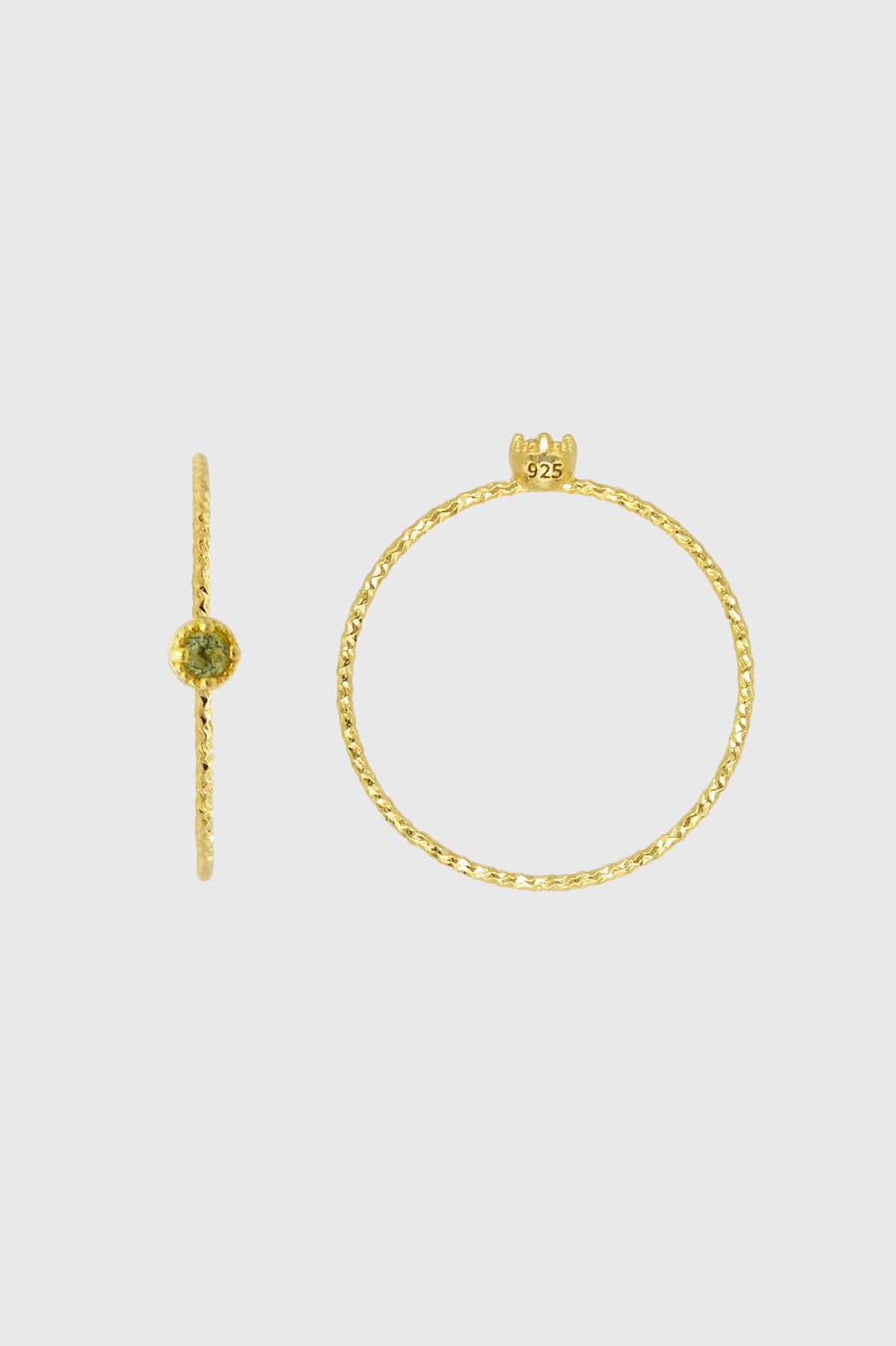 Gold genuine peridot birthstone ring / Aug - light green