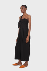 Black one shoulder linen jumpsuit