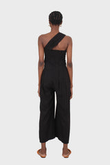 Black one shoulder linen jumpsuit