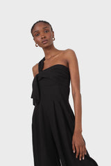 Black one shoulder linen jumpsuit