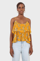 Rust orange and navy floral print off shoulder top