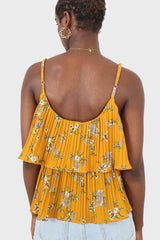 Rust orange and navy floral print off shoulder top