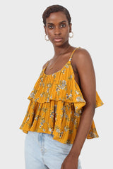 Rust orange and navy floral print off shoulder top