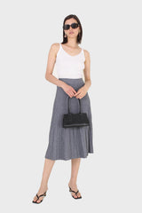 Grey lined midi length flare knit skirt