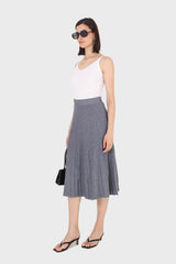Grey lined midi length flare knit skirt
