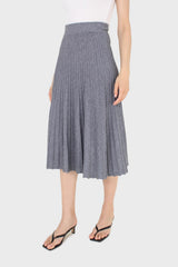 Grey lined midi length flare knit skirt