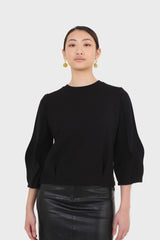 Black sharp seamed sleeve top