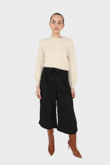 Black silky wide leg tie waist trousers