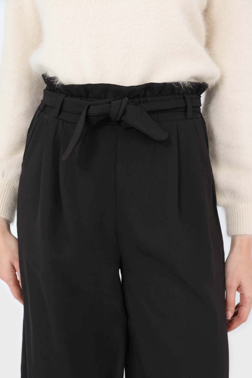 Black silky wide leg tie waist trousers
