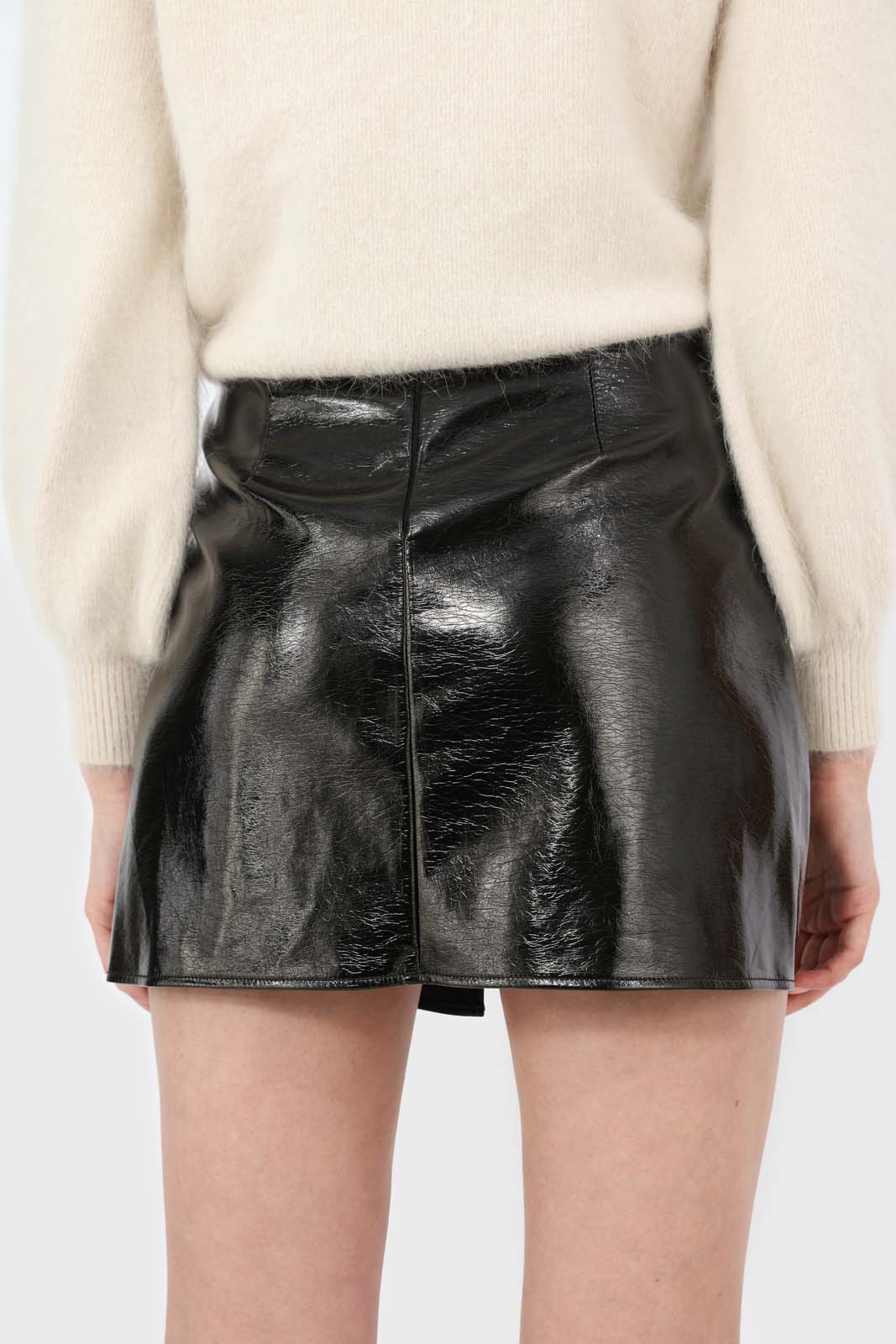 Black shiny PVC mini skirt