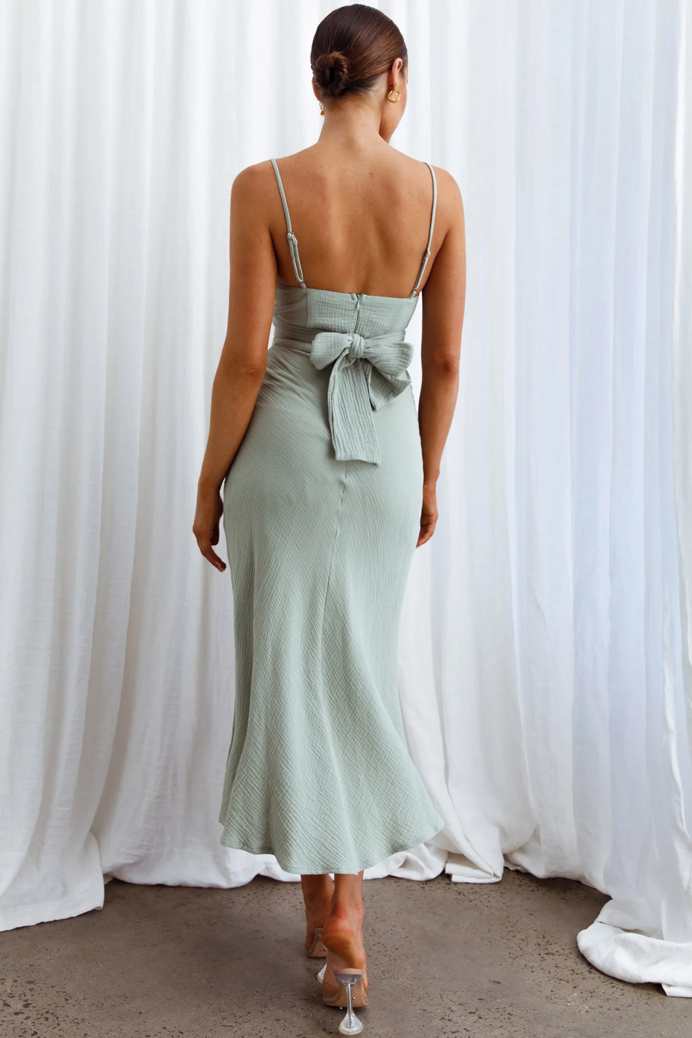 Twin Flame Drawstring Bust Midi Dress Sage
