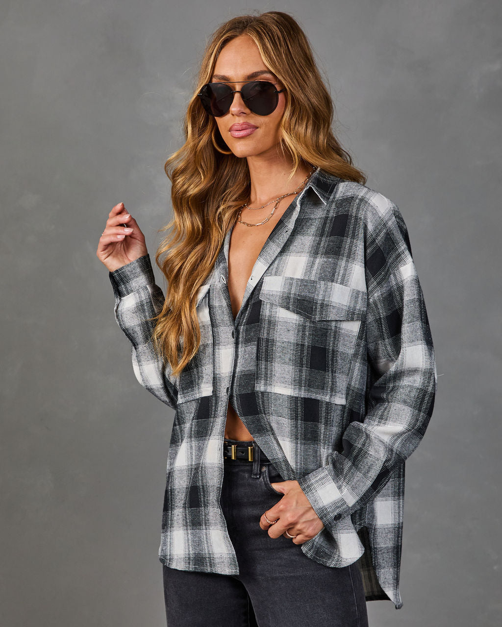 Petaluma Cotton Blend Plaid Button Down Top