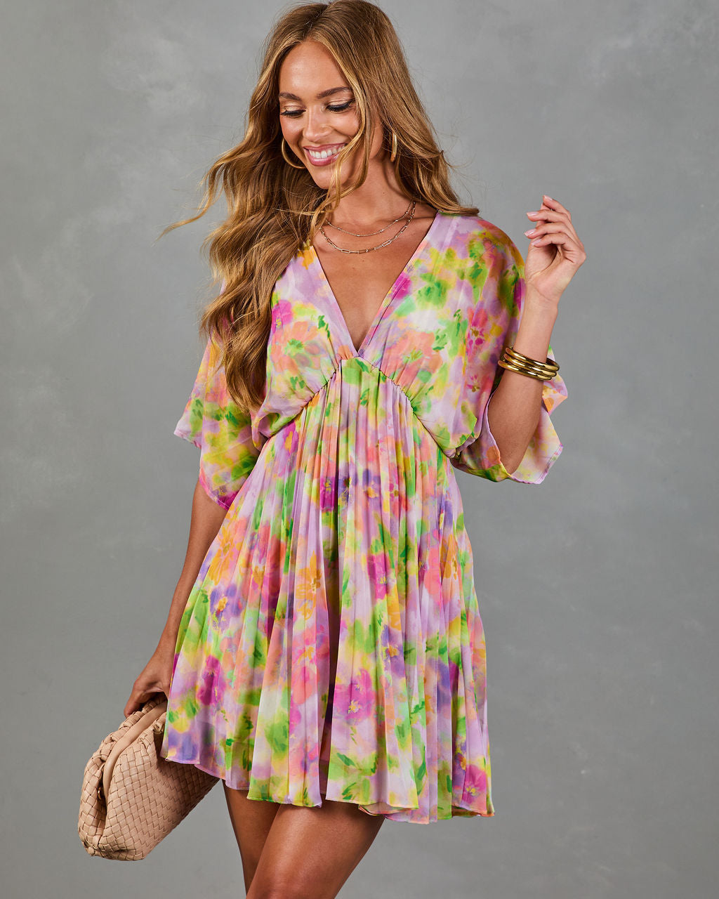 Garden Hush Floral Watercolor Mini Dress