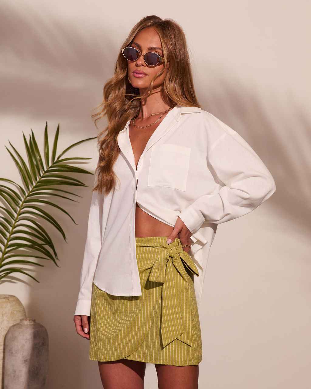 Seabreeze Society Linen Blend Button Down Top